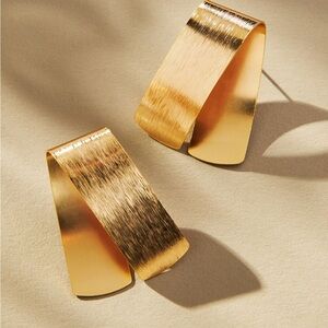 Flat Metal Roll Gold Earrings Anthropologie Modern 1.5”